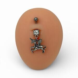 Stainless Unicorn Barbell Belly Button Clear Round CZ Ball Closure 14g 1.6mm